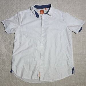 Free Planet Men's Large White Button Up Shirt‎ Short Sleeve Endless Summer $48